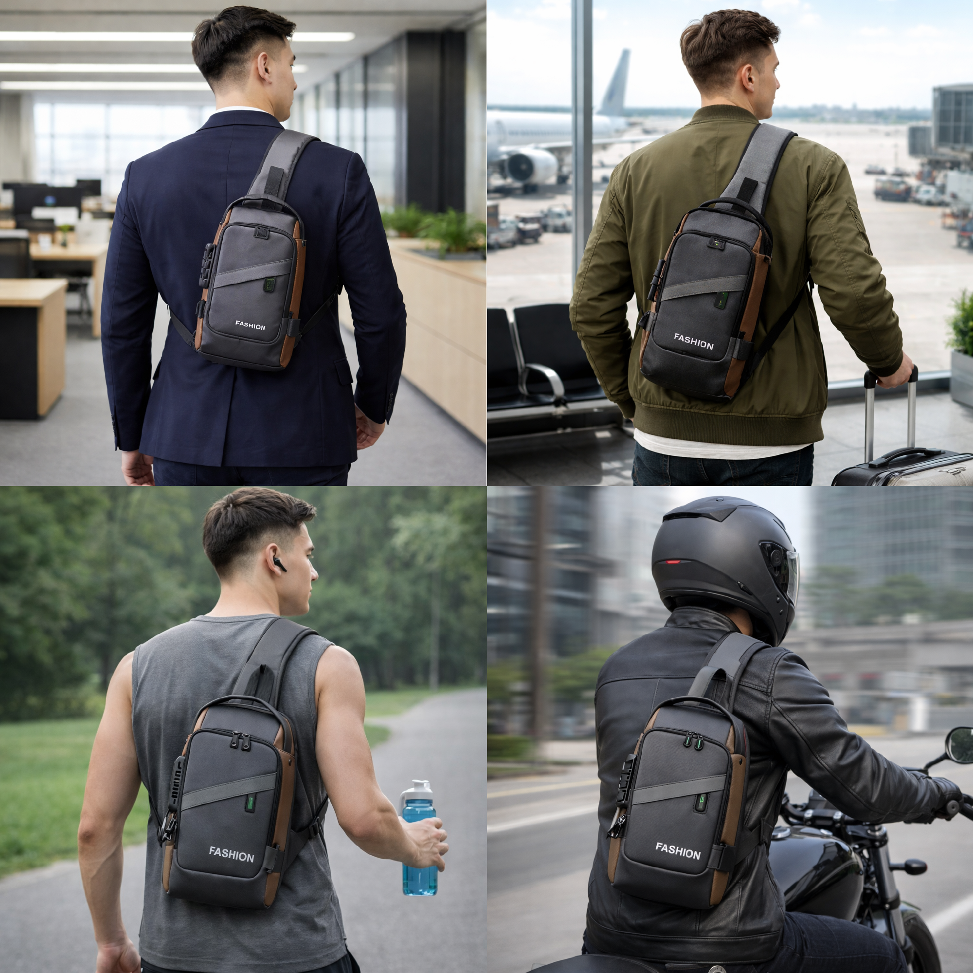 Bolso Mini USB Cargador Hombre Antirrobo - COLOR: NEGRO